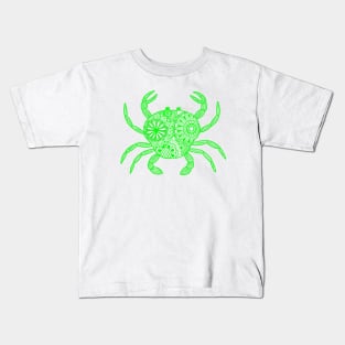 Mandala Crab (green and white) Kids T-Shirt